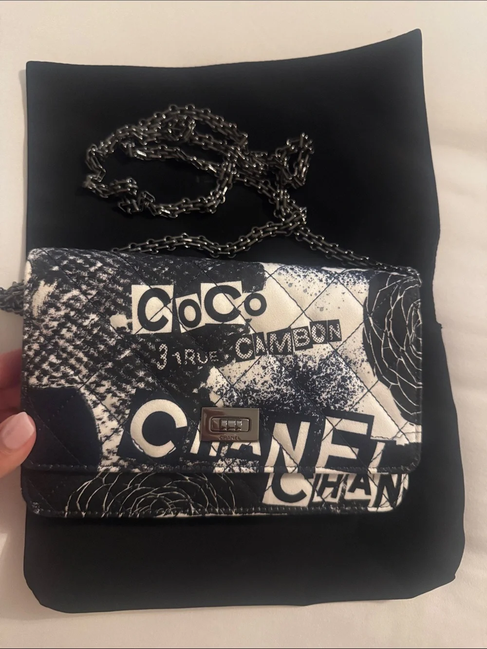 CHANEL Black & White Graphic Quilted Crossbody Bag